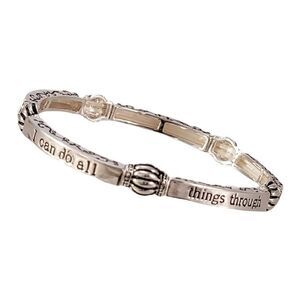 New Silver Philippians 4:13 Scripture Bangle Bracelet